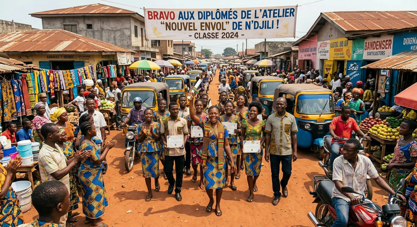 Ki-erzeugt_Bild mit vielen Menschen auf der Straße in N`Djli Kinshasa Kongo